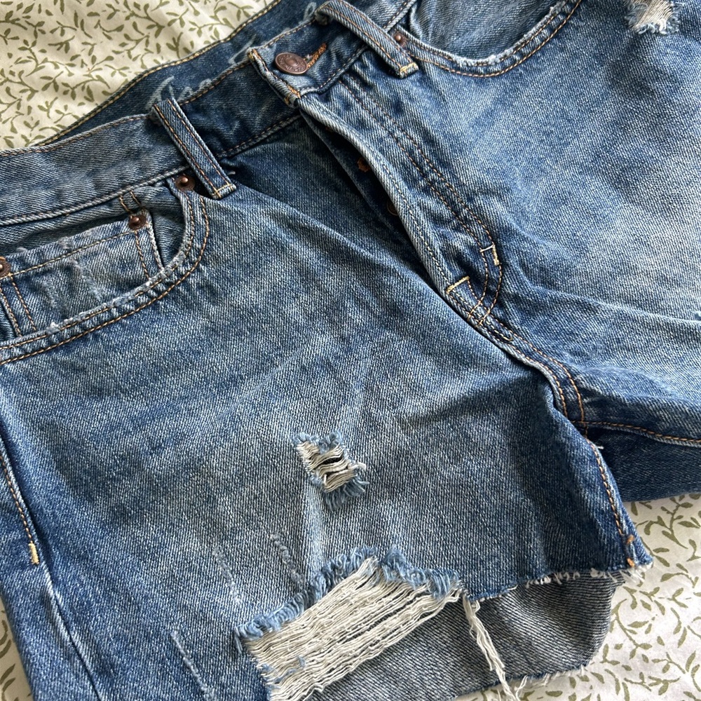 Free People Women's Blue Denim Shorts - Picture 2 of 4